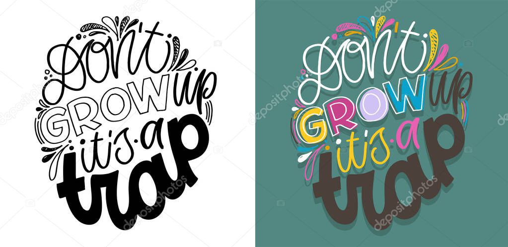 Cute hand drawn doodle lettering postcard. Lettering art design for t-shirt design. 