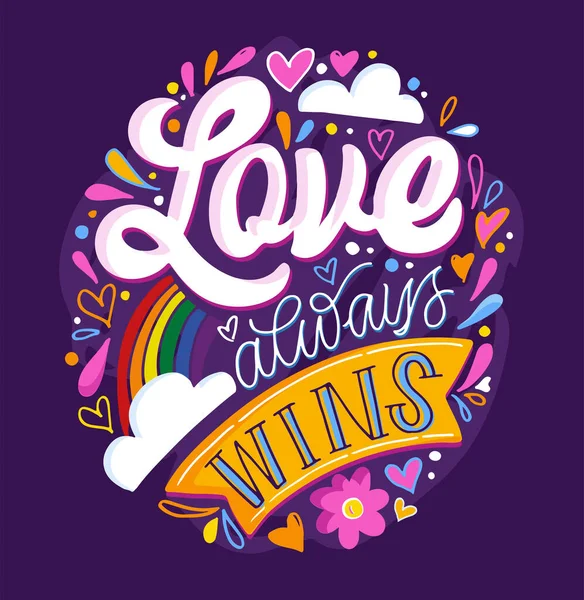 骄傲月 Lgbtq标签字体 爱情就是爱情 骄傲的明信片 T恤衫的设计 — 图库矢量图片