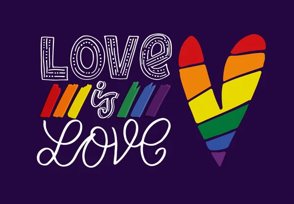 骄傲月 Lgbtq标签字体 爱情就是爱情 骄傲的明信片 T恤衫的设计 — 图库矢量图片