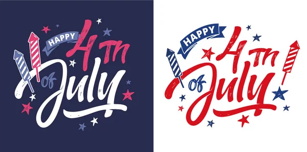 Text 4Th July Independence Day Vector Lettering Typography Postcard Card — Stock Vector