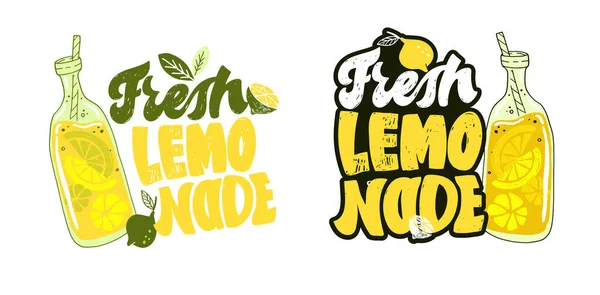 Lemonade Hand Drawn Doodle Lettering Art Lemon Pattern Background — Stock vektor
