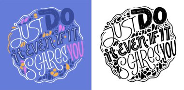 Cute hand drawn doodle lettering postcard. Lettering motivation art about life.