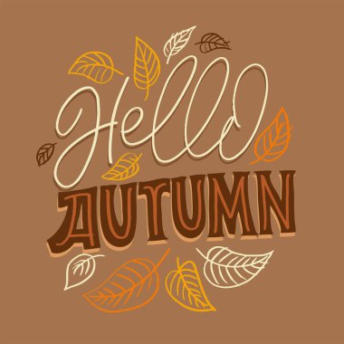 Cute hand drawn doodle lettering postcard about fall autumn. Pumpkin spice latte.