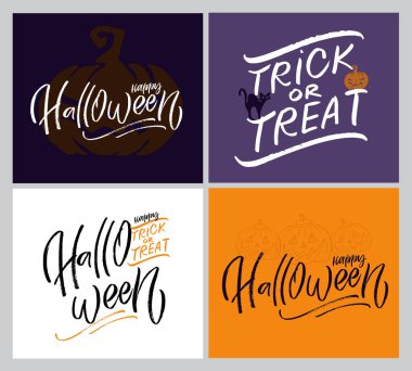 Happy Halloween - Trick or Treat - cute hand drawn doodle lettering for postcard, invitation. Boo art. Pattern background.