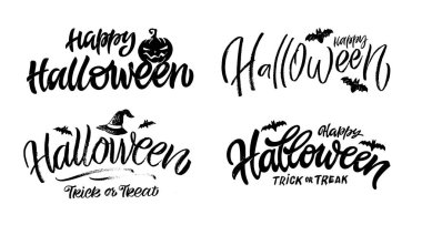 Happy Halloween - Trick or Treat - cute hand drawn doodle lettering for postcard, invitation. Boo art. Pattern background.