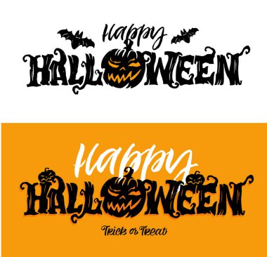 Happy Halloween - Trick or Treat - cute hand drawn doodle lettering for postcard, invitation. Boo art. Pattern background.