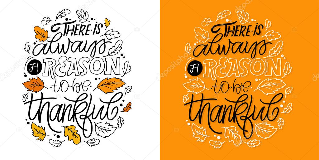 Happy thanksgiving day - Give thanks. Autumn fall pattern bakground. Thanksgiving lettering postcard.