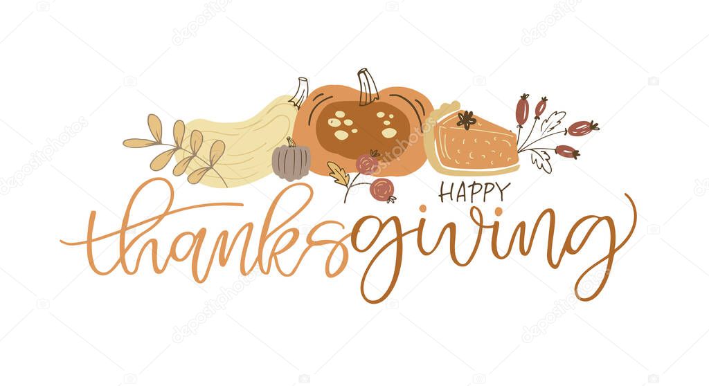 Happy thanksgiving day - Give thanks. Autumn fall pattern bakground. Thanksgiving lettering postcard.