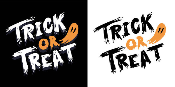 Happy Halloween - Trick of Treat. Lettering cute hand drawn doodle postcard. Halloween t-shirt design. 