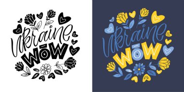 Ukrayna 'yı destekleyen kartpostallar. Mavi sarı Ukrayna bayrağı arkaplanı.