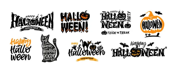 Halloween Mega Set Happy Halloween Cute Hand Drawn Doodle Lettering — Stock Vector