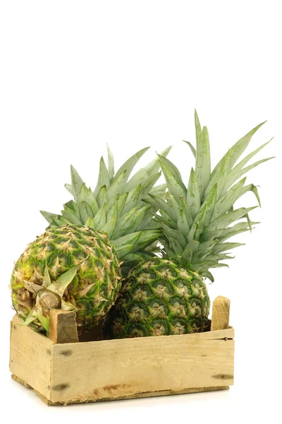 Frische Ananasfrüchte in einer Holzkiste — Stockfoto