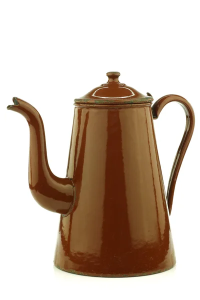Bule de café esmaltado marrom antigo — Fotografia de Stock