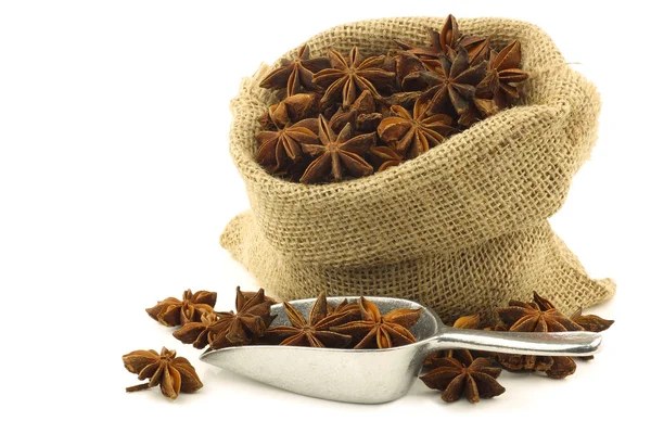 Dried star anise (Illicium verum) in a burlap bag — Stock Photo, Image