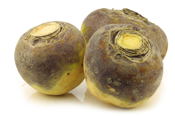 Three fresh turnips(brassica rapa rapa)