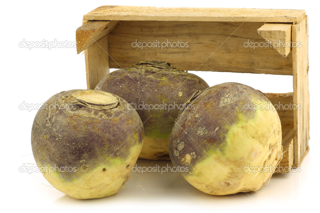 Fresh turnip(brassica rape rapa) in a wooden crate