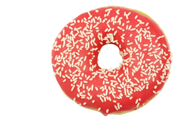 Donut de vidro rosa recém-assado com polvilhas — Fotografia de Stock