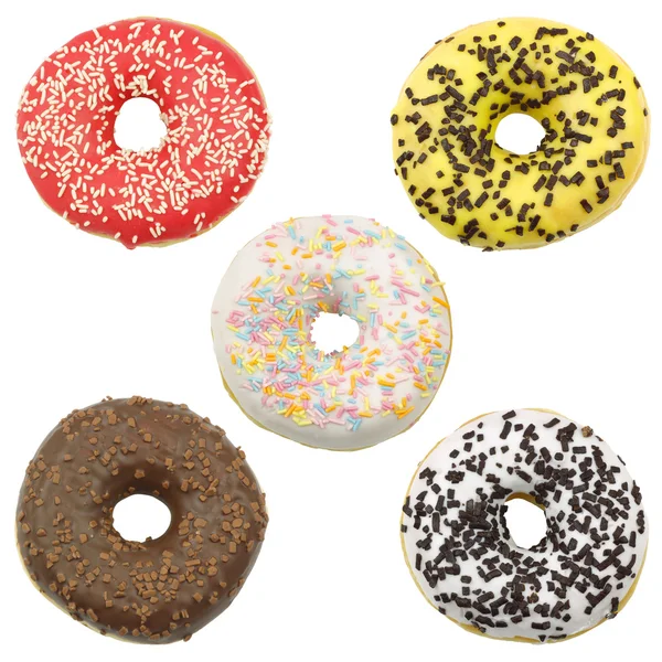 Sortierte bunte glasierte Donuts mit Streusel — Stockfoto
