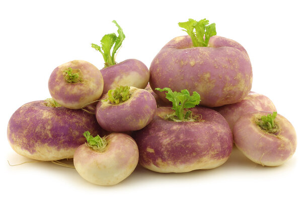 Freshly harvested spring turnips (Brassica rapa)