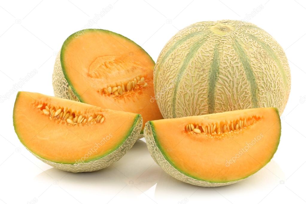 Cantaloupe melons and a cut one