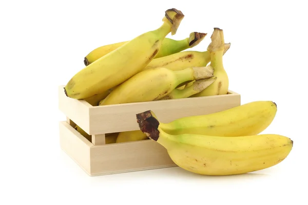 Fresh mini bananas in a wooden box — Stock Photo, Image