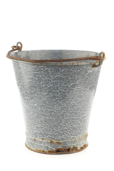 Vintage empty grey enamel bucket — Stock Photo, Image