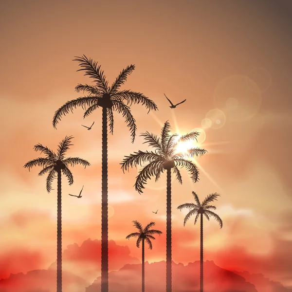 Tropiskt landskap med palmer — Stock vektor
