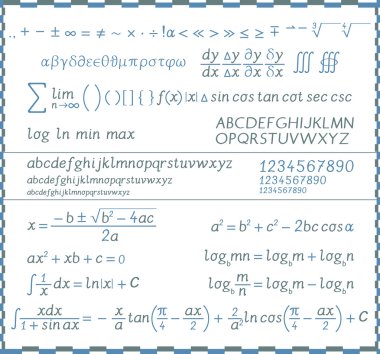 matematiksel simge, rakam ve harf - el yazısı