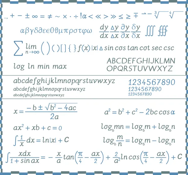Μαθηματικά σύμβολα, αριθμούς και γράμματα - χειρογράφου — Διανυσματικό Αρχείο