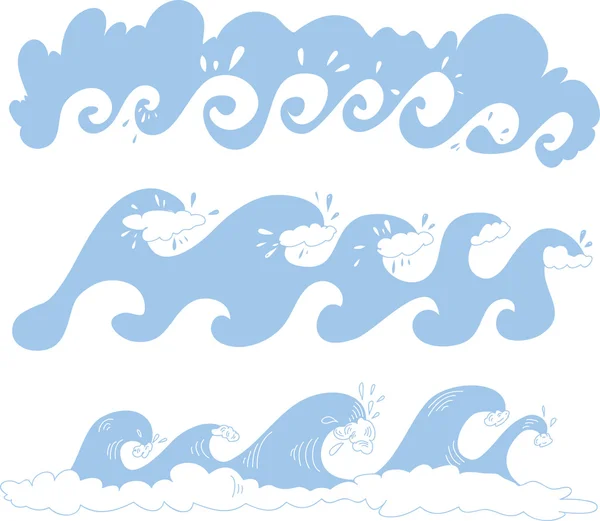 Reihe von Karikaturen Meereswellen — Stockvektor