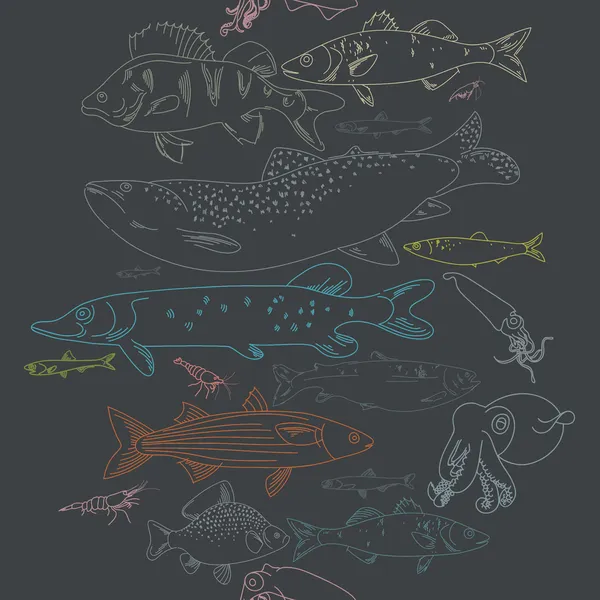 Fisk och skaldjur sömlöst mönster — Stock vektor