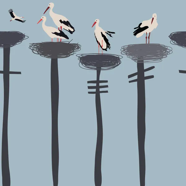 Storks seamless pattern — Stock Vector