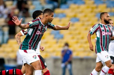 Rio, Brezilya - 23 Ekim 2021: Samuel Xavier Fluminense ile Flamengo arasındaki maçta Maracana Stadyumu 'nda 28 turluk Brezilya Şampiyonası (serie A)