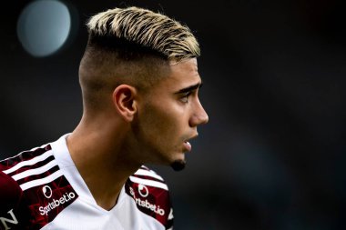 Rio, Brezilya - 23 Ekim 2021: Maracana Stadyumu 'nda oynanan Brezilya Şampiyonası (serie A) maçında Fluminense ile Flamengo arasındaki maçta Andreas oyuncusu