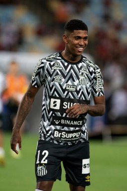 Rio, Brezilya - Aralık 06, 2021: Maracana Stadyumu 'nda oynanan Brezilya Şampiyonası' nın 37. turunda Flamengo 0-1 Santos arasındaki maçta Raniel oyuncusu