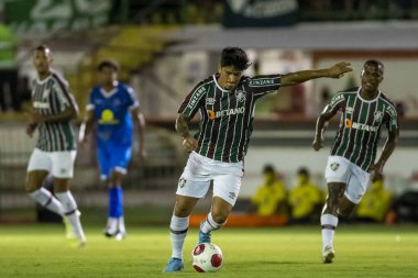 Rio, Brezilya - Şubat 2022: Fluminense 1 - 0 Audax Rio arasında Luso Brasileiro Stadyumu 'nda oynanan Carioca Şampiyonası' nda (Taca Guanabara) oynanan maçta Alman Cano oyuncusu