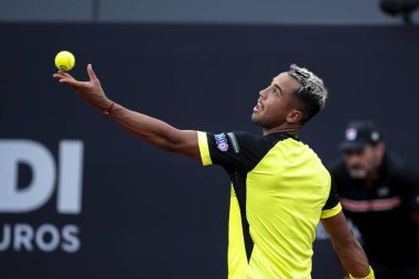 Rio, Brezilya - 13 Şubat 2022: Hugo Dellien (BOL), Rio Open 2022 'de oynanan eleme karşılaşmasında Miomir Kecmanoviç' e (SRB) karşı oynadı.