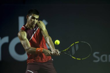Rio, Brezilya - 20 Şubat 2022: Carlos Alcaraz (ESP) Rio Open 2022 'de Jockey Club Arena, ATP 500 turnuvasında