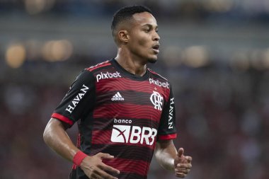 Rio, Brezilya - 12 Mart 2022: Bangu ve Flamengo arasındaki maçta Lazaro oyuncusu Maracana Stadyumu 'nda Carioca Şampiyonası' nın 10. turunda