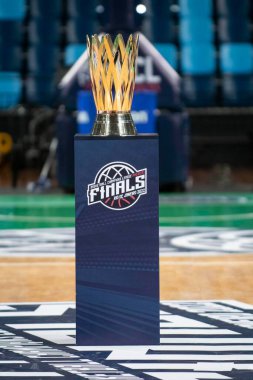 Rio, Brezilya - Nisan 09, 2022: Arena Carioca 1 Stadyumu 'nda oynanan Basketbol Şampiyonlar Ligi finalinde Sao Paulo (BRA) ile Bigu (URU) arasında oynanan kupa