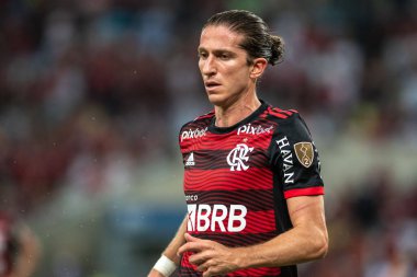 Rio, Brezilya - Nisan 12, 2022: Filipe Luis Flamengo (BRA) ile Talleres (ARG) arasındaki maçta Libertadores Kupası 2022, Maracana Stadyumu 'nda grup turu