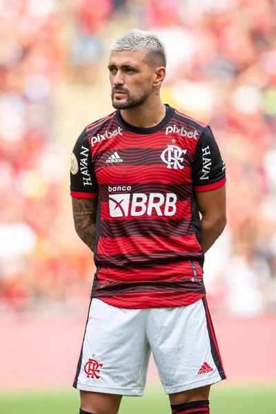 Rio Brasilien April 2022 Arrascaeta Spieler Spiel Flamengo Gegen Sao — Stockfoto