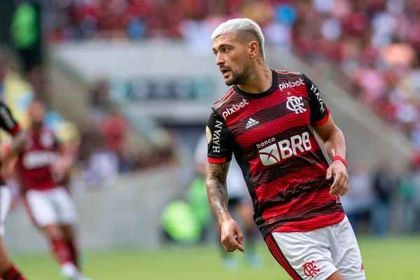 Rio Brasil Abril 2022 Jogador Arrascaeta Jogo Entre Flamengo São — Fotografia de Stock