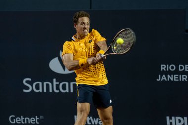 Rio, Brezilya - 12 Şubat 2022: Roberto Carballes Baena (ESP), Rio Open 2022 'de Thiago Seyboth Wild (BRA) ile ATP 500 turnuvasında oynadı.