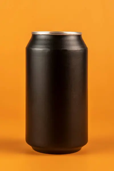 Boîte Aluminium Noir Isolé Sur Fond Orange — Photo