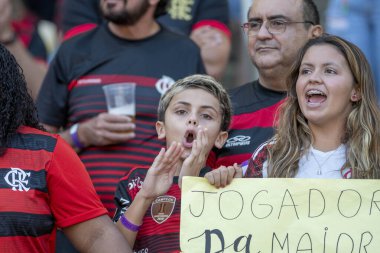 Rio, Brezilya - Haziran 05, 2022: Maracana Stadyumu 'nda oynanan 9. Brezilya Şampiyonası' nda Flamengo-Fortaleza maçı taraftarı