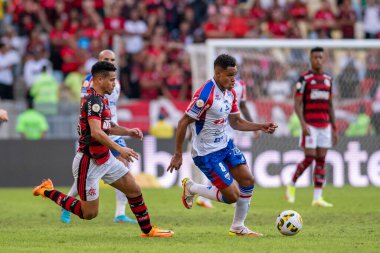 Rio, Brezilya - Haziran 05, 2022: Joao Gomes ve Matheus Jussa arasında oynanan maçta Flamengo - Fortaleza maçı Maracana Stadyumu 'nda oynanan 9.