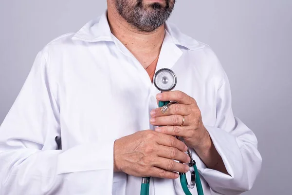 Senior Attractive Brazilian Doctor White Coat Face — Fotografia de Stock