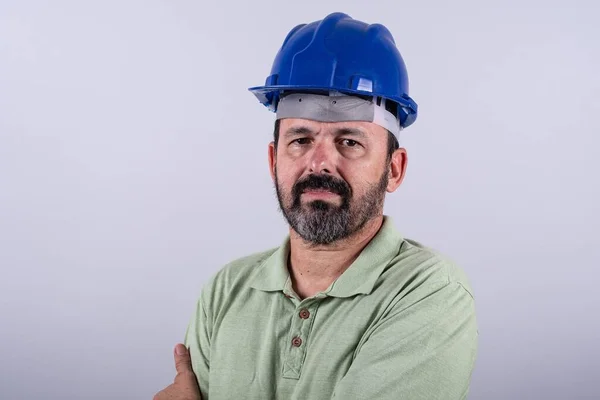Portrait Years Old Professional Heavy Industry Engineer Worker Wearing Hardhat — Stock Fotó