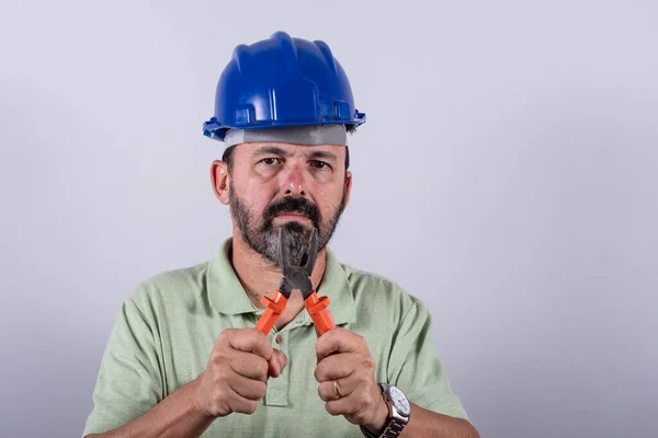 Portrait Years Old Professional Heavy Industry Engineer Worker Wearing Hardhat — Stock Fotó